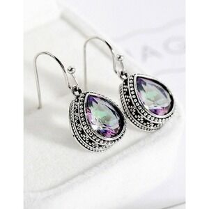 Fire Mystic Rainbow Topaz 925 Silver‎ TearDrop Dangle Earrings NEW